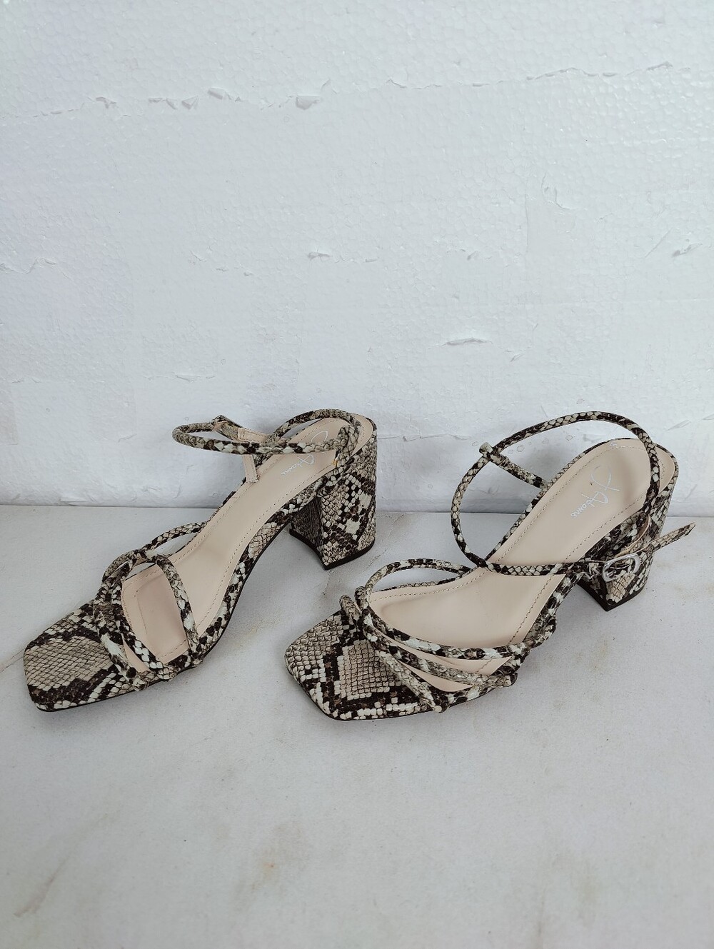J. Adams Camila Snakeskin Print Block Heeled Strappy Sandals, Sz 5.5